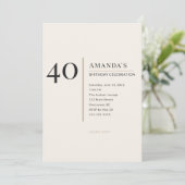 Modern Minimalist 40th Adult Birthday Celebration Kaart (Staand voorkant)