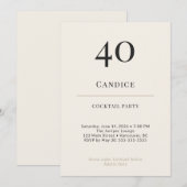 Modern Minimalist 40th Birthday Cocktail Party Kaart (Voorkant / Achterkant)