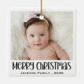 Modern Minimalist 4 Photo Collage Family Name Year Keramisch Ornament (Achterkant)