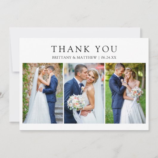 Modern Minimalist 4 Photo Wedding Bedankkaart (Voorkant)