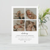 Modern Minimalist 5 Baby Photos Birth Aankondiging (Staand voorkant)