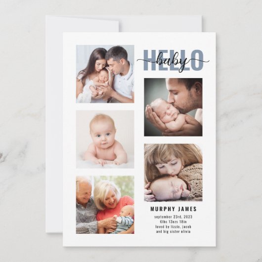 Modern minimalist 5 Foto Baby geboorte Aankondiging (Voorkant)