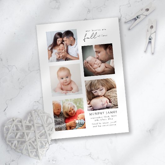 Modern minimalist 5 Foto Baby geboorte Aankondiging