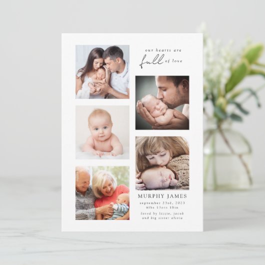 Modern minimalist 5 Foto Baby geboorte Aankondiging (Staand voorkant)