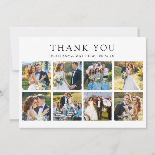 Modern Minimalist 8 Photo Wedding Bedankkaart (Voorkant)