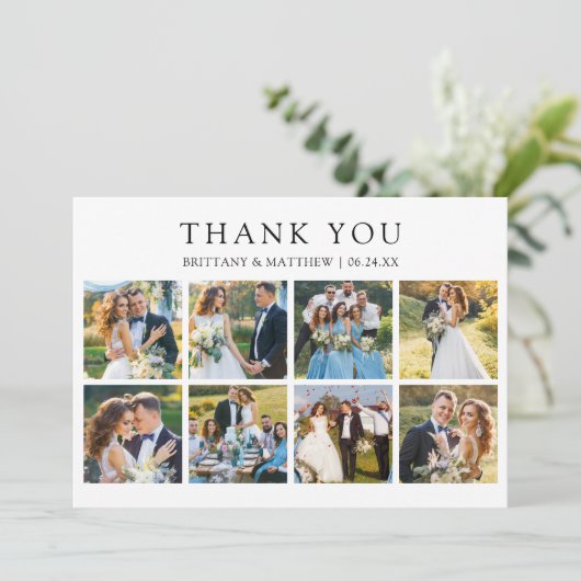 Modern Minimalist 8 Photo Wedding Bedankkaart (Staand voorkant)