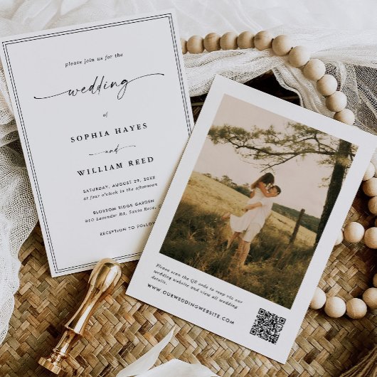 Modern Minimalist All In One QR Code Photo Wedding Kaart