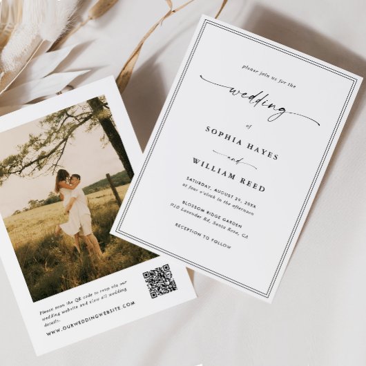 Modern Minimalist All In One QR Code Photo Wedding Kaart