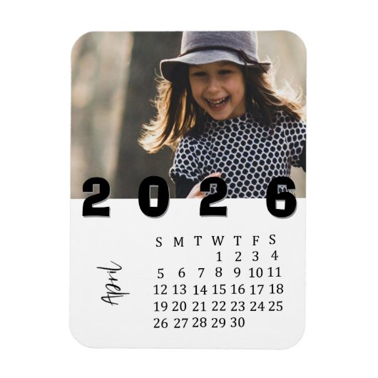 Modern Minimalist April 2026 Photo Calendar Magneet (Verticaal)