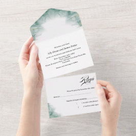 Modern Minimalist Artistic Green Abstract Wedding All In One Uitnodiging