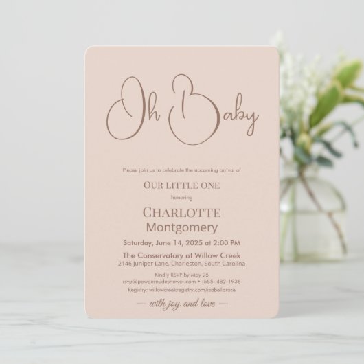Modern Minimalist Baby Shower | Powder Blush Kaart (Staand voorkant)