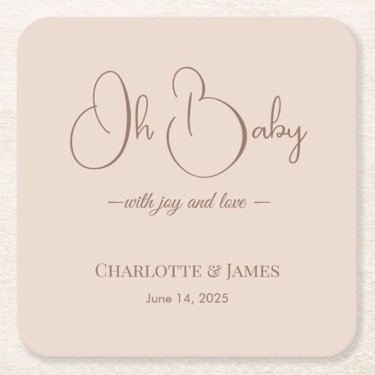 Modern Minimalist Baby Shower | Powder Blush Kartonnen Onderzetters (Voorkant)