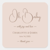 Modern Minimalist Baby Shower | Powder Blush Vierkante Sticker (Voorkant)