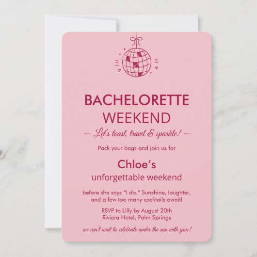 Modern Minimalist Bachelorette Weekend | Pink Kaart (Voorkant)