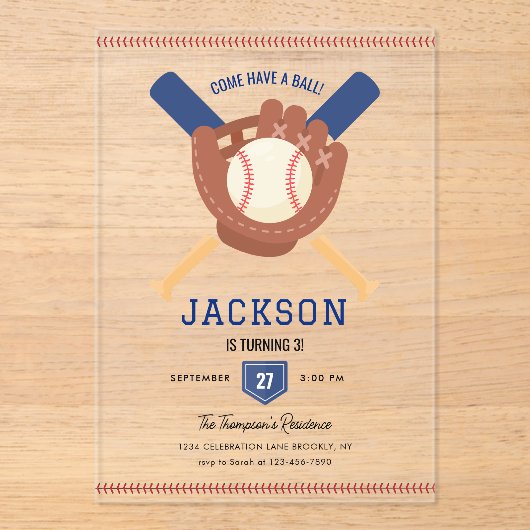 Modern Minimalist Baseball Batter Up Birthday Acryl Uitnodigingen (Voorkant)