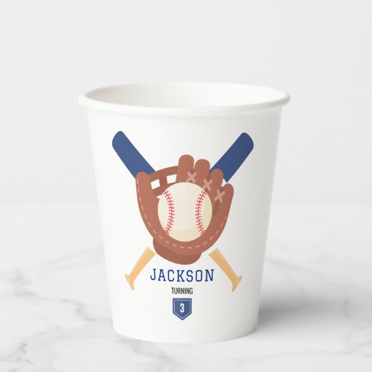 Modern Minimalist Baseball Batter Up Birthday Papieren Bekers (Voorkant)