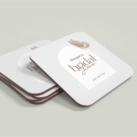 Modern Minimalist Beige Butterfly Bridal Shower Kartonnen Onderzetters
