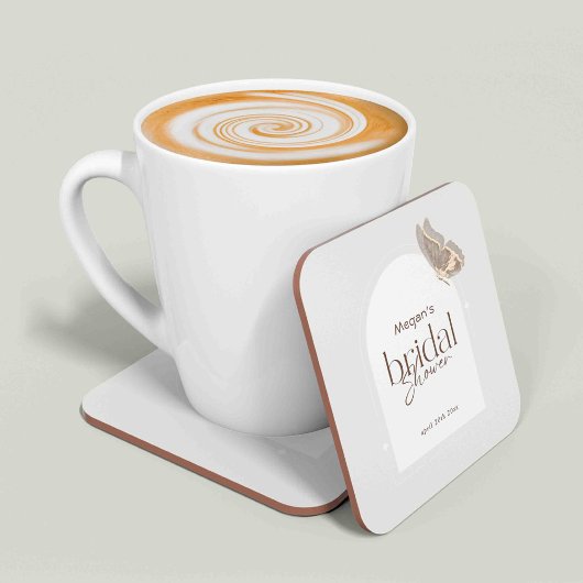 Modern Minimalist Beige Butterfly Bridal Shower Kartonnen Onderzetters