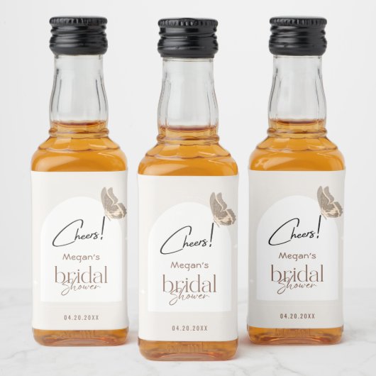 Modern Minimalist Beige Butterfly Bridal Shower Likeurfles Etiket (Flessen)