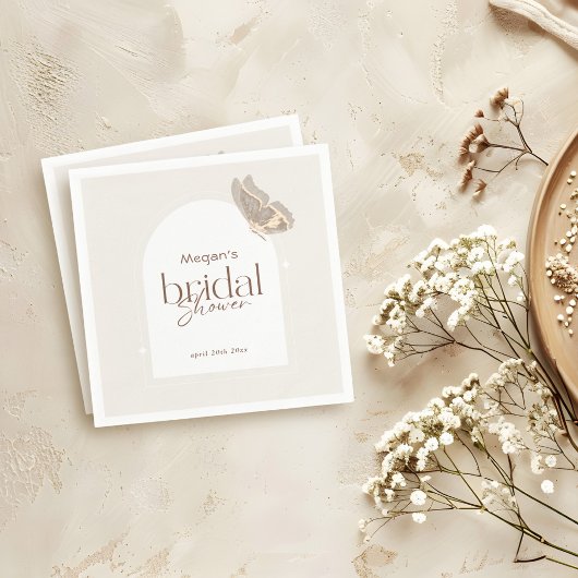 Modern Minimalist Beige Butterfly Bridal Shower Servet