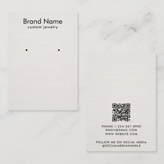 Modern Minimalist Beige Linen Jewelry Display Card Visitekaartje (Voorkant / Achterkant)