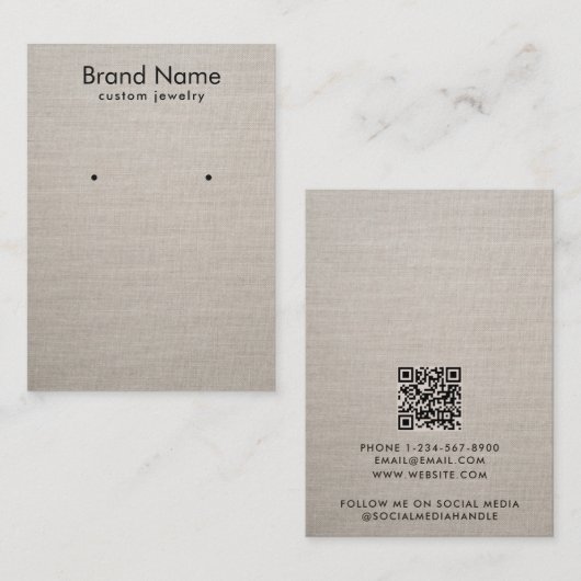 Modern Minimalist Beige Linen Jewelry Display Card Visitekaartje (Voorkant / Achterkant)
