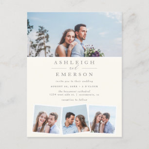 Modern minimalist Beige Photo Collage Wedding Uitnodiging Briefkaart