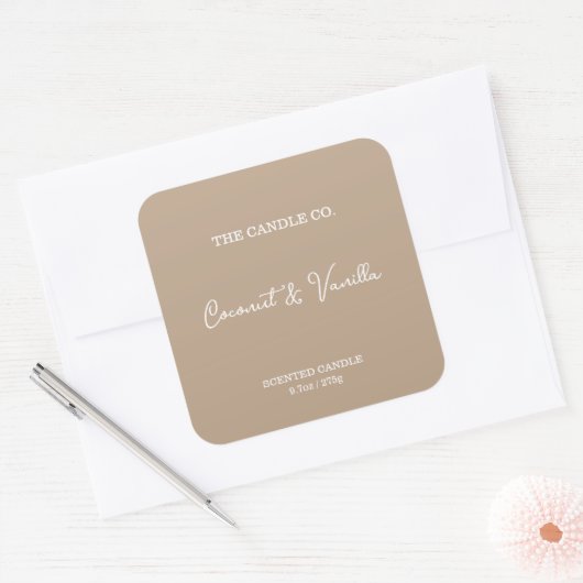Modern Minimalist Beige Script Candle Label (Envelop)