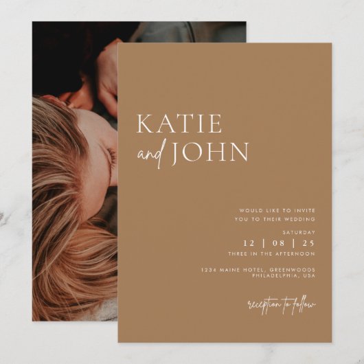Modern minimalist Beige Tan Boho Wedding Kaart (Voorkant / Achterkant)