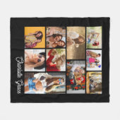 Modern Minimalist Black 10 Photo Collage With Name Fleece Deken (Voorkant (Horizontaal))