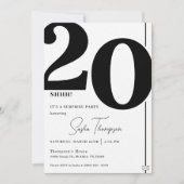 Modern minimalist black 20th birthday invitation kaart (Voorkant)