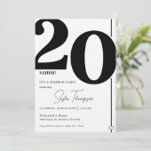 Modern minimalist black 20th birthday invitation kaart (Staand voorkant)