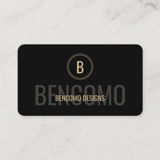 Modern Minimalist Black and Gold Monogram Visitekaartje (Voorkant)