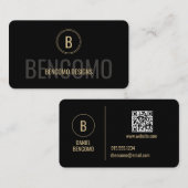 Modern Minimalist Black and Gold Monogram Visitekaartje (Voorkant / Achterkant)