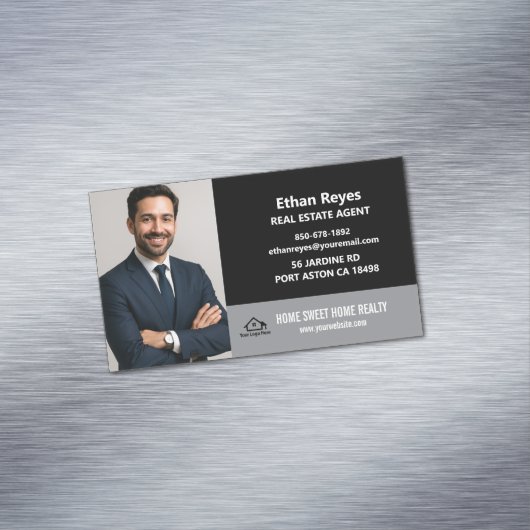 Modern Minimalist Black and Grey Photo Magnetisch Visitekaartje (Voorbeeld)