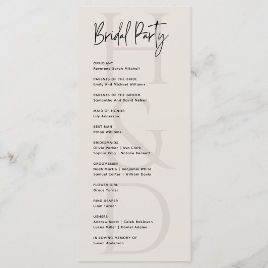 Modern Minimalist Black and Ivory Monogram Wedding Programmakaart (Achterkant)