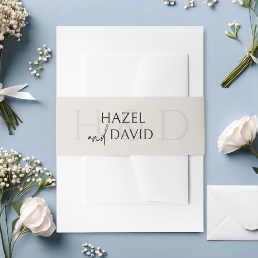 Modern Minimalist Black and Ivory Monogram Wedding Uitnodigingen Wikkel