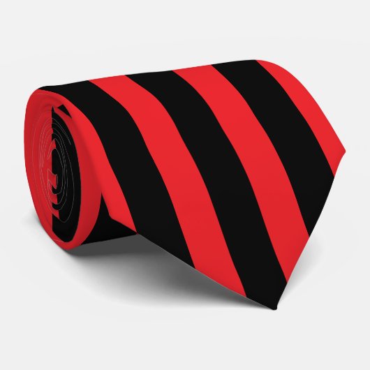 Modern Minimalist Black and Red Stripes Stropdas (Opgerold)