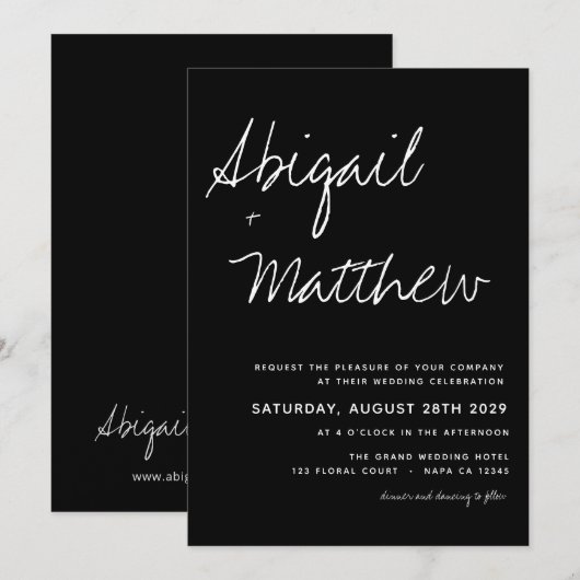 Modern minimalist Black and White Boho Wedding Kaart (Voorkant / Achterkant)