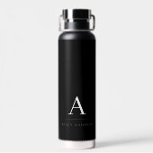 Modern Minimalist Black and White Monogram Waterfles (Achterkant)