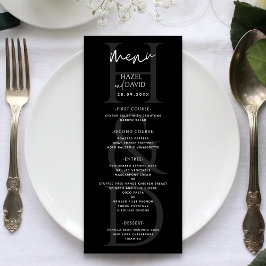 Modern Minimalist Black and White Monogram Wedding Menu