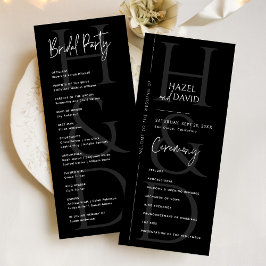 Modern Minimalist Black and White Monogram Wedding Programmakaart