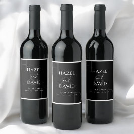 Modern Minimalist Black and White Monogram Wedding Wijn Etiket