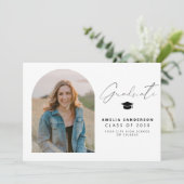 Modern minimalist black and white photo graduation kaart (Staand voorkant)