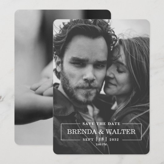 Modern Minimalist Black And White Photo Wedding  Kaart (Voorkant / Achterkant)