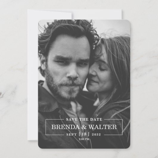 Modern Minimalist Black And White Photo Wedding  Kaart (Voorkant)