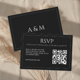 Modern minimalist black and white QR code wedding  RSVP Kaartje