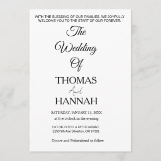 Modern Minimalist Black and White Wedding Classic Kaart