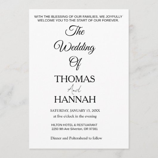 Modern Minimalist Black and White Wedding Classic Kaart (Voorkant)