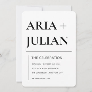 Modern Minimalist Black and White Wedding Invitati Kaart